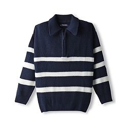 Pine Kids Knit Full Sleeves Pullover Sweater with Stripes - Navy Blue
