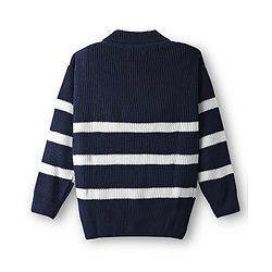 Pine Kids Knit Full Sleeves Pullover Sweater with Stripes - Navy Blue