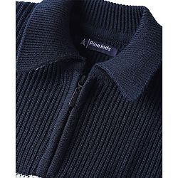 Pine Kids Knit Full Sleeves Pullover Sweater with Stripes - Navy Blue
