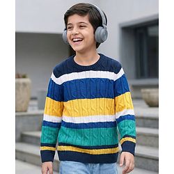 Pine Kids Knit Full Sleeves Pullover Sweater With Colour Block Design - Multi Colour