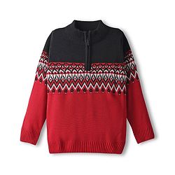 Pine Kids Knit Full Sleeves Pullover Sweater with Chevron Design - Red