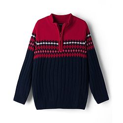Pine Kids Knit Full Sleeves Pullover Sweater with Aztec Design - Red & Navy Blue