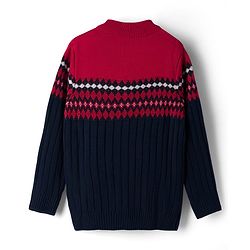 Pine Kids Knit Full Sleeves Pullover Sweater with Aztec Design - Red & Navy Blue