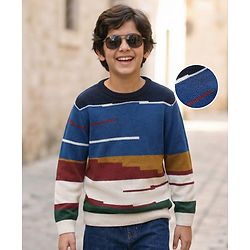 Pine Kids Knit Full Sleeves Pullover Sweater With Colour Block Design - Multi Colour