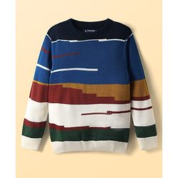 Pine Kids Knit Full Sleeves Pullover Sweater With Colour Block Design - Multi Colour
