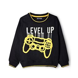 Pine Kids Knit Full Sleeves Sweatshirt With Gaming Print - Black