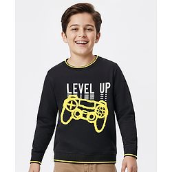 Pine Kids Knit Full Sleeves Sweatshirt With Gaming Print - Black