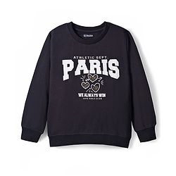 Pine Kids Knit Full Sleeves Sweatshirt with Text Graphic - Black