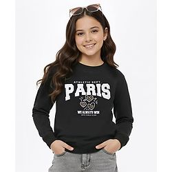 Pine Kids Knit Full Sleeves Sweatshirt with Text Graphic - Black
