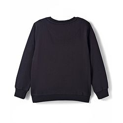 Pine Kids Knit Full Sleeves Sweatshirt with Text Graphic - Black