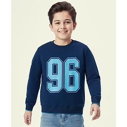 Pine Kids Knit Full Sleeves Sweatshirt With Number Print - Navy Blue