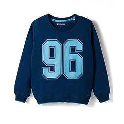 Pine Kids Knit Full Sleeves Sweatshirt With Number Print - Navy Blue