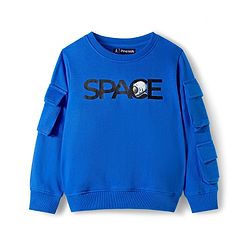 Pine Kids Knit Full Sleeves Sweatshirt With Space Print - Navy Blue