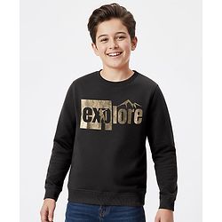 Pine Kids Knit Full Sleeves Sweatshirt With Foil Explore Print - Black