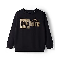 Pine Kids Knit Full Sleeves Sweatshirt With Foil Explore Print - Black