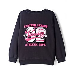 Pine Kids Knit Full Sleeves Sweatshirt with Front & Back Text Graphic - Black