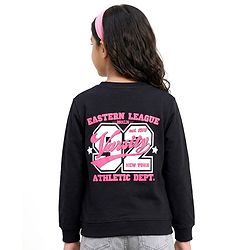 Pine Kids Knit Full Sleeves Sweatshirt with Front & Back Text Graphic - Black