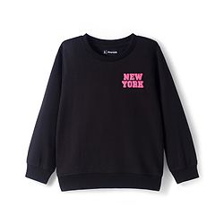 Pine Kids Knit Full Sleeves Sweatshirt with Front & Back Text Graphic - Black