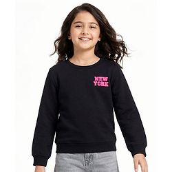 Pine Kids Knit Full Sleeves Sweatshirt with Front & Back Text Graphic - Black