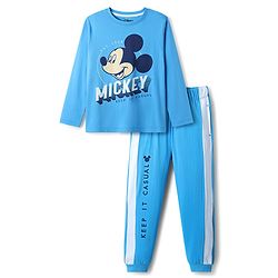 Pine Kids Disney 100% Cotton Full Sleeves Night Suit With Mickey Mouse Graphics - Blue