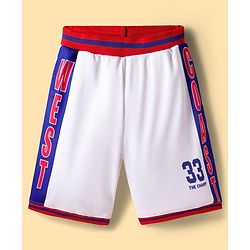 Pine Active Knit Sleeveless T-Shirt & Short Set with Text Print - White Red & Blue