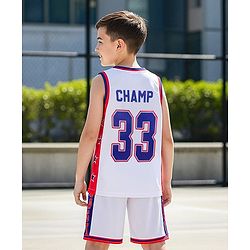 Pine Active Knit Sleeveless T-Shirt & Short Set with Text Print - White Red & Blue