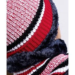 Pine Kids Woollen Cap Gloves and Muffler Set with Stripes Design Red & White - Diameter 18 cm