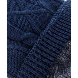 Pine Kids Knit Solid Woollen Cap & Muffler Navy Blue - Diameter 15 cm