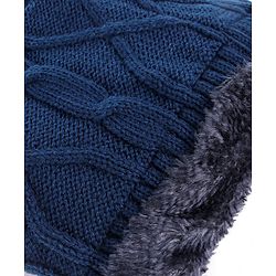 Pine Kids Knit Solid Woollen Cap & Muffler Navy Blue - Diameter 15 cm