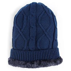 Pine Kids Knit Solid Woollen Cap & Muffler Navy Blue - Diameter 15 cm
