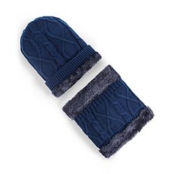 Pine Kids Knit Solid Woollen Cap & Muffler Navy Blue - Diameter 15 cm
