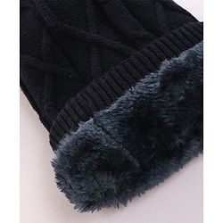Pine Kids Knitted Solid Woollen Cap & Muffler Black - Diameter 18 cm