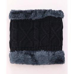 Pine Kids Knitted Solid Woollen Cap & Muffler Black - Diameter 18 cm