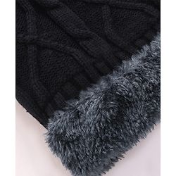 Pine Kids Knitted Solid Woollen Cap & Muffler Black - Diameter 18 cm