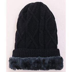 Pine Kids Knitted Solid Woollen Cap & Muffler Black - Diameter 18 cm