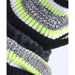 Pine Kids Knit Woollen Cap and Muffler Set with Stripes Design Black & White - Diameter 20 cm