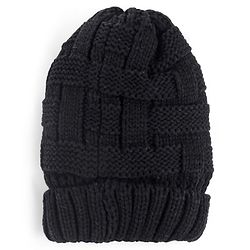 Pine Kids Knitted Solid Woollen Cap Black - Diameter 18 cm