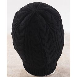 Pine Kids Knitted Solid Woollen Cap & Muffler Black - Diameter 20 cm