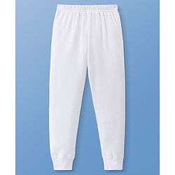 Pine Kids Cotton Knit Full Sleeves Solid Coloured Thermal Wear Set - White