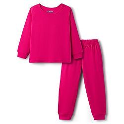 Pine Kids Knit Full Sleeves Solid Color Pullover Thermal Inner Wear Set - Dark Pink