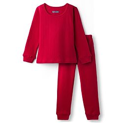 Pine Kids Cotton Knit Full Sleeves Solid Pullover Thermal Set - Red