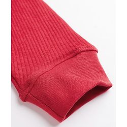 Pine Kids Cotton Knit Full Sleeves Solid Pullover Thermal Set - Red