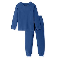 Pine Kids Cotton Knit Full Sleeves Solid Coloured Thermal Wear Set - Navy Blue