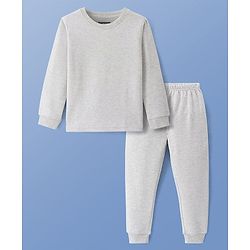 Pine Kids Cotton Knit Full Sleeves Solid Coloured Thermal Wear Set - Grey