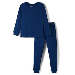 Pine Kids Cotton Knit Full Sleeves Solid Color Pullover Thermal Set - Navy Blue