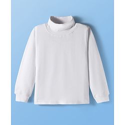 Pine Kids Cotton Knit Full Sleeves Solid Color Turtle Neck Pullover Thermal Set - White