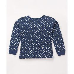 Pine Kids Cotton Knit Full Sleeves Thermal Vest & Pant Set with Floral Print - Navy Blue