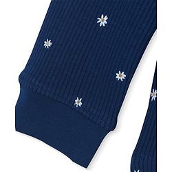 Pine Kids Cotton Knit Full Sleeves Thermal Vest & Pant Set with Floral Print - Navy Blue