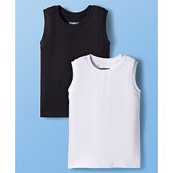 Pine Kids Knit Sleeveless Solid Colour Vests Pack Of 2 - White & Black
