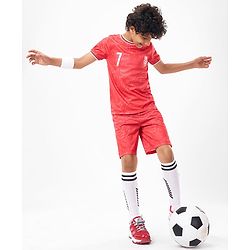 Pine Active Knit Half Sleeves Athleisure T-Shirt & Shorts Set Text & Number Print - Red